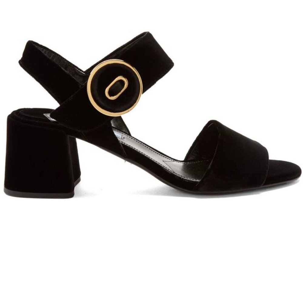 Prada Suede Heeled Sandals with Button Buckle